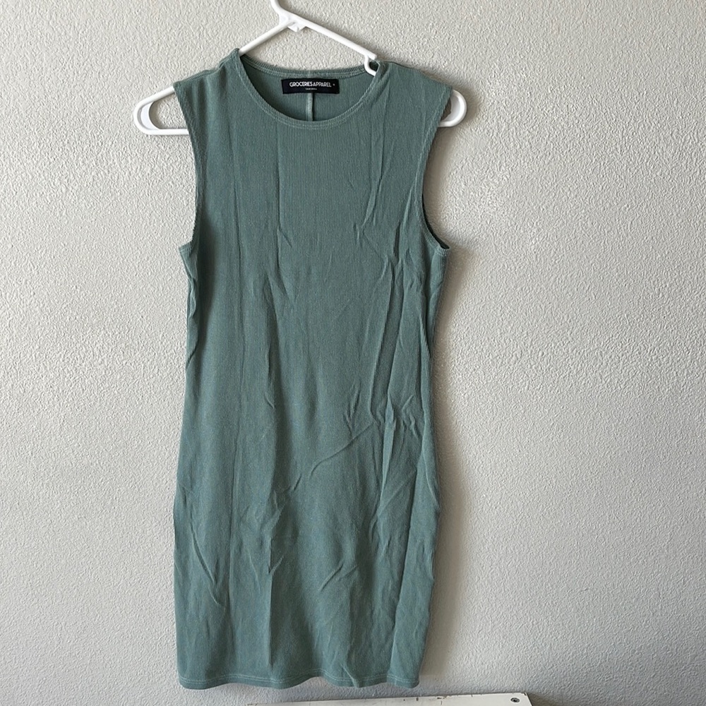 Groceries Apparel Organic Cotton Lyocell Ribbed Body Con Dress Turquoise